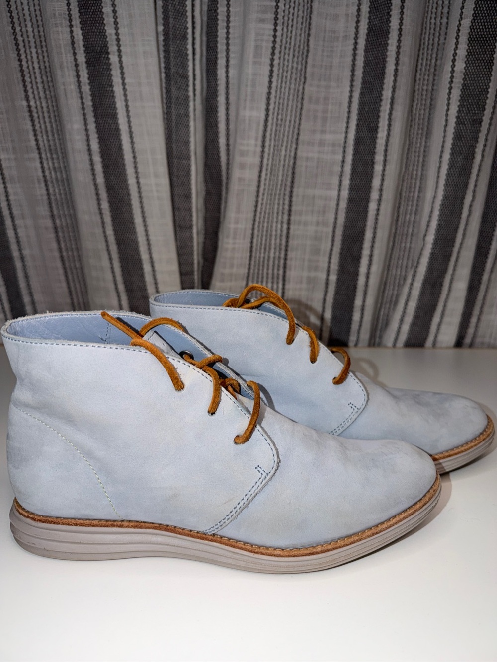 Cole Haan Women’s Light Blue Suede Ankle Chukka Boots with Rawhide Laces